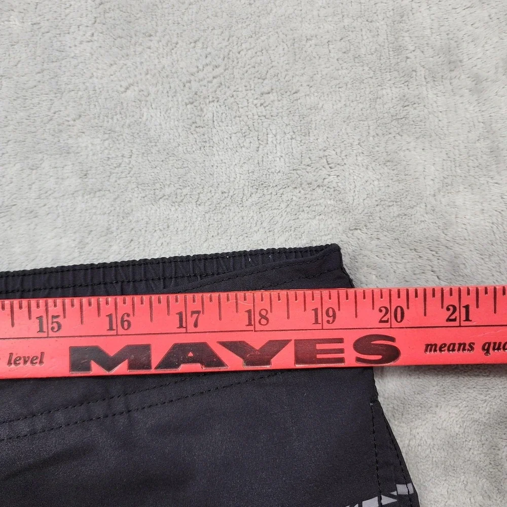 George Swim Trunks Mens XL Black Geometric Lined Drawstring Stretch Beach Summer